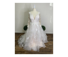 Long Sleeve Champagne Wedding Dress Sizes 00-36+