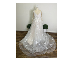 Long Sleeve Champagne Wedding Dress Sizes 00-36+ - 3