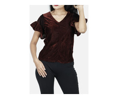 Buy V-Neck Sleeves Velvet Top Online