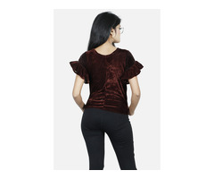 Buy V-Neck Sleeves Velvet Top Online - 3