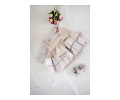Buy Beige Shade Frock with Matching Fabric Shoes Online
