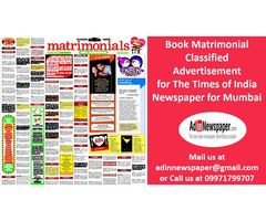 Matrimonial Advertisement in Times of India for Mumbai