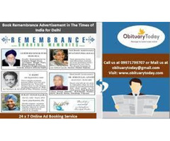 Book Remembrance Ads in Times of India Newspaper for Delhi