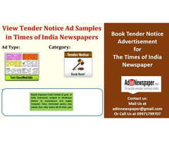 Book Tender Notice Advertisement in Times of India