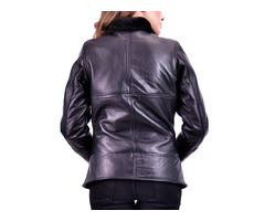 Black Shearling Womens Biker Leather Jacket - 2