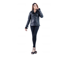 Black Shearling Womens Biker Leather Jacket - 3