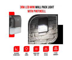 30W LED Mini Photocell Sensor Wall Pack Light - 3